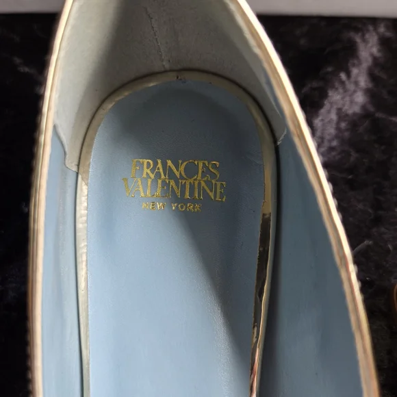 Frances Valentine Mary Mini Block Gold Heels with Bow - Picture 3 of 5